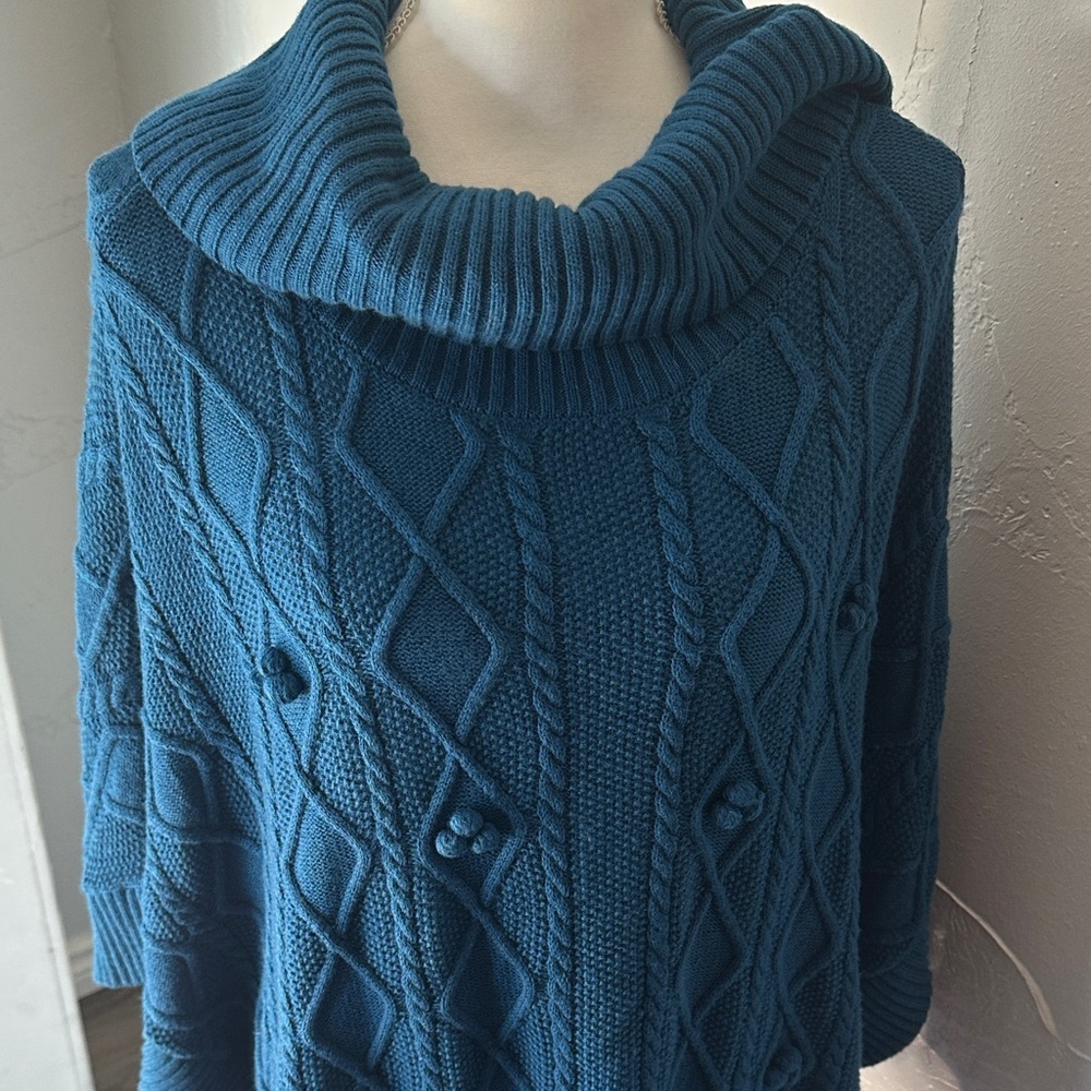 Talbots Deep Blue Knit Poncho - Picture 9 of 10